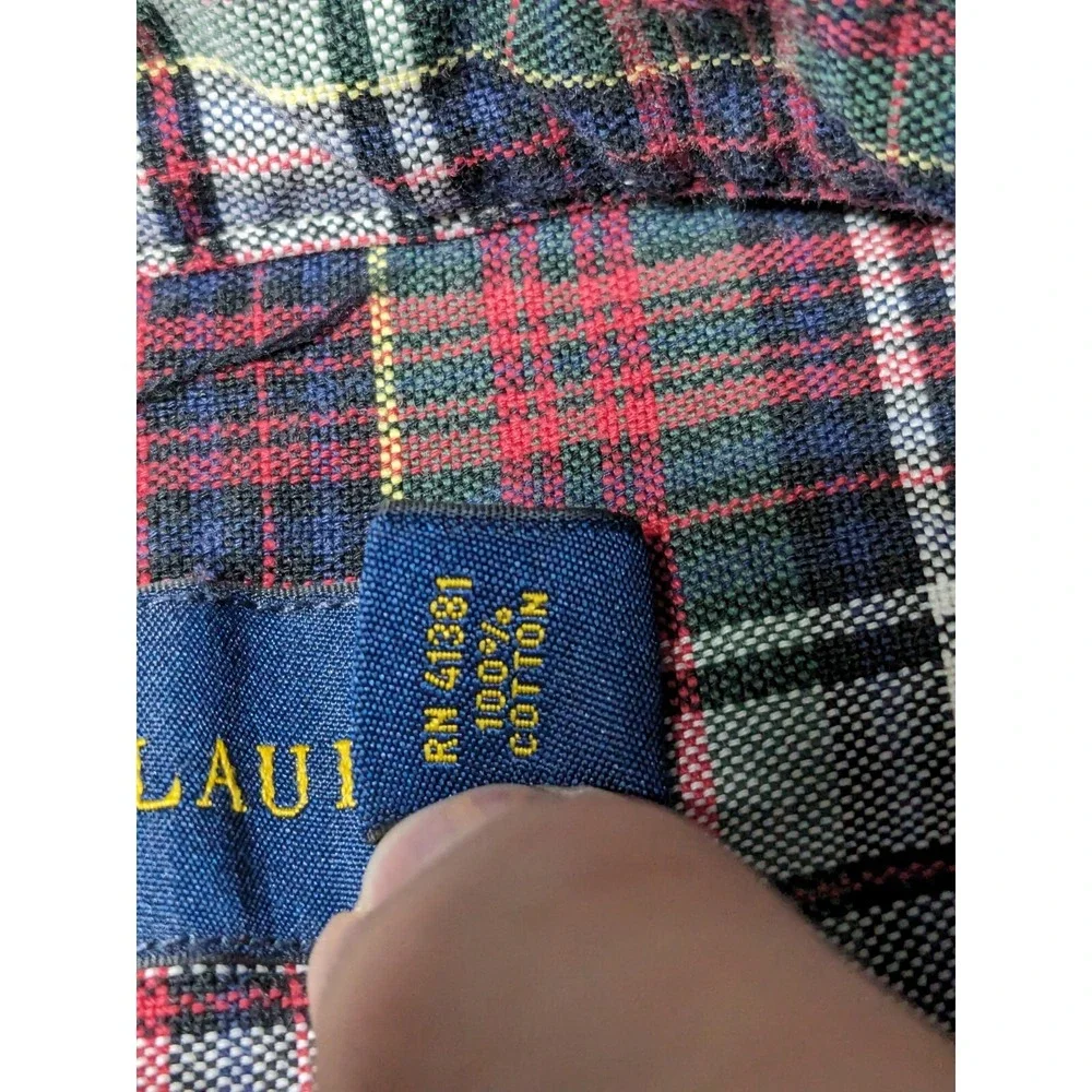 POLO RALPH LAUREN Men Small Red Blue Green Plaid Cotton Button-Up Shirt EUC‎